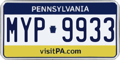 PA license plate MYP9933
