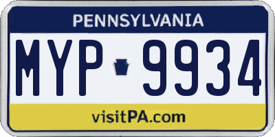 PA license plate MYP9934