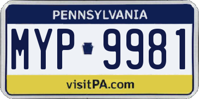 PA license plate MYP9981