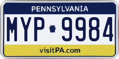 PA license plate MYP9984