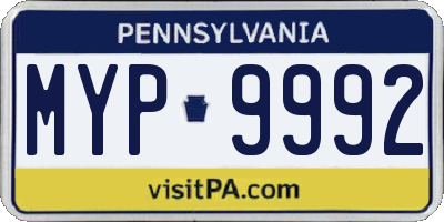 PA license plate MYP9992