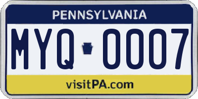 PA license plate MYQ0007