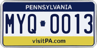 PA license plate MYQ0013