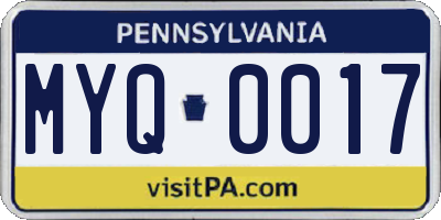 PA license plate MYQ0017
