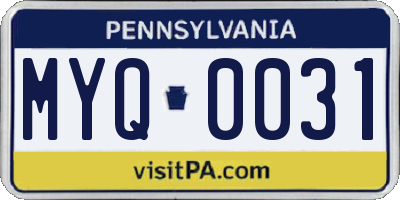 PA license plate MYQ0031