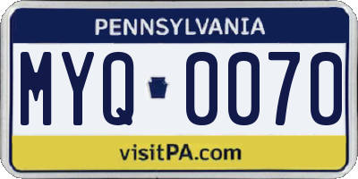 PA license plate MYQ0070