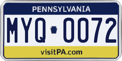 PA license plate MYQ0072