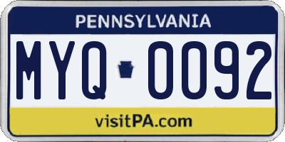 PA license plate MYQ0092
