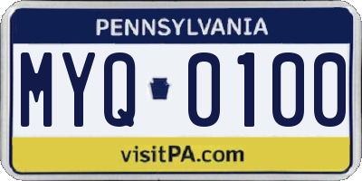 PA license plate MYQ0100
