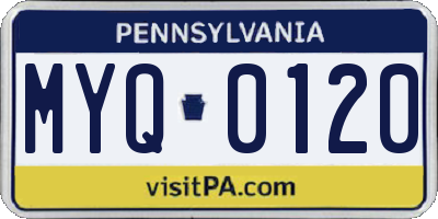 PA license plate MYQ0120