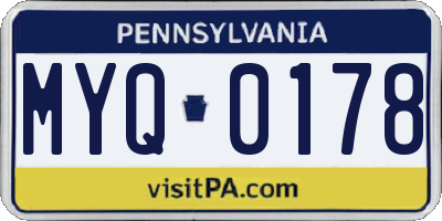 PA license plate MYQ0178
