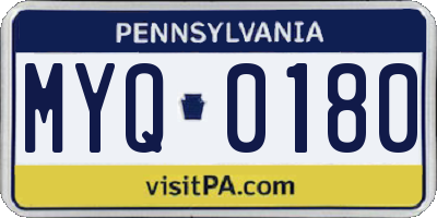 PA license plate MYQ0180