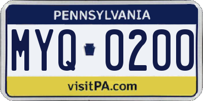 PA license plate MYQ0200