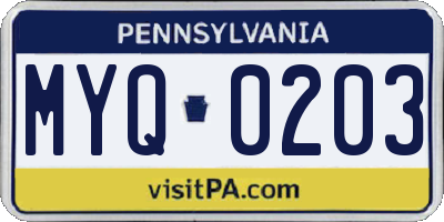 PA license plate MYQ0203