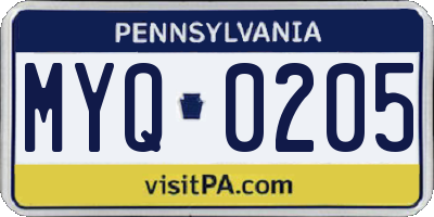 PA license plate MYQ0205