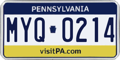 PA license plate MYQ0214