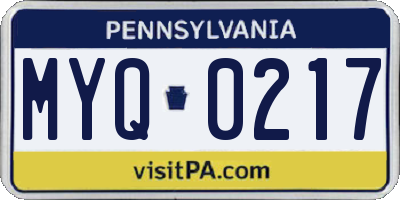 PA license plate MYQ0217