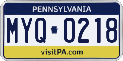 PA license plate MYQ0218