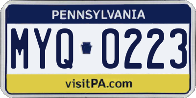 PA license plate MYQ0223