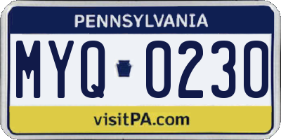 PA license plate MYQ0230