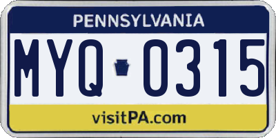 PA license plate MYQ0315
