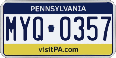 PA license plate MYQ0357
