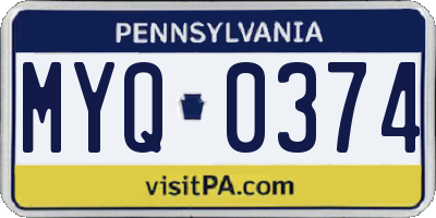 PA license plate MYQ0374