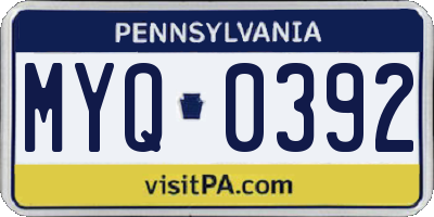 PA license plate MYQ0392