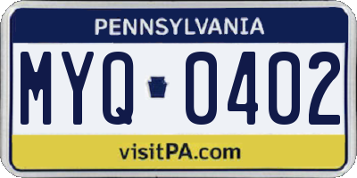 PA license plate MYQ0402