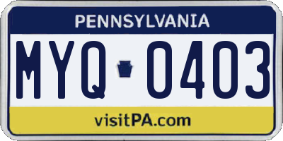 PA license plate MYQ0403