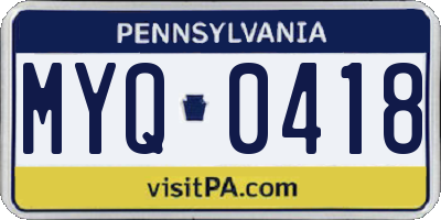 PA license plate MYQ0418