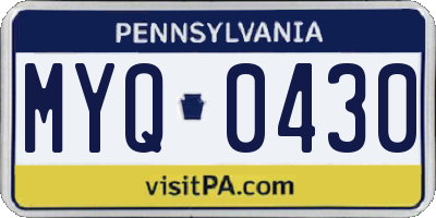 PA license plate MYQ0430