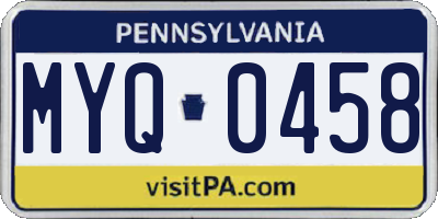 PA license plate MYQ0458
