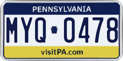 PA license plate MYQ0478