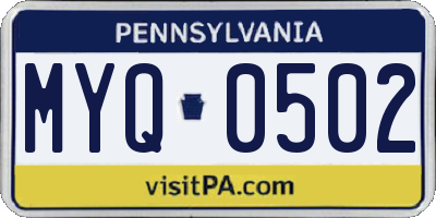 PA license plate MYQ0502