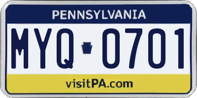 PA license plate MYQ0701