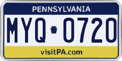PA license plate MYQ0720