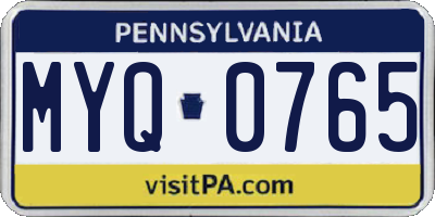 PA license plate MYQ0765