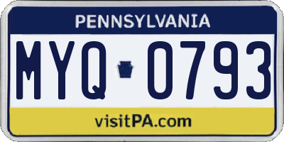 PA license plate MYQ0793
