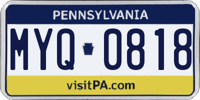 PA license plate MYQ0818