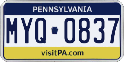 PA license plate MYQ0837