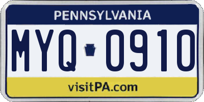 PA license plate MYQ0910