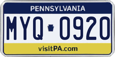 PA license plate MYQ0920