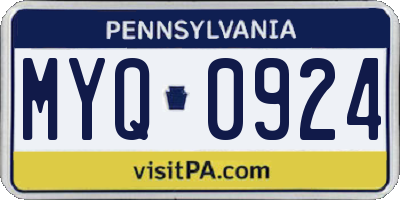 PA license plate MYQ0924