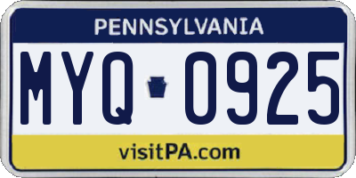 PA license plate MYQ0925