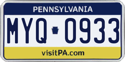 PA license plate MYQ0933