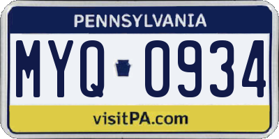 PA license plate MYQ0934