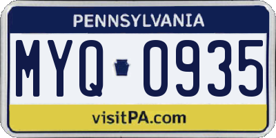 PA license plate MYQ0935