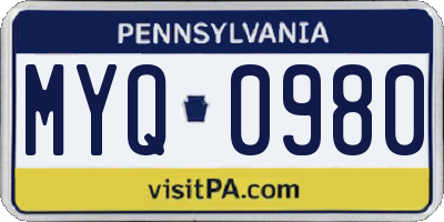 PA license plate MYQ0980