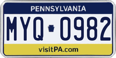 PA license plate MYQ0982
